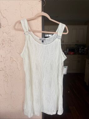 White Textured Sleeveless Dress by J. Valdi